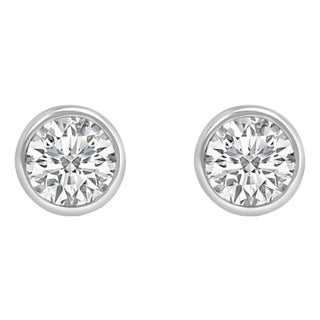 14K White Gold 1.0 Cttw Lab Grown Diamond Screw-Back Classic Bezel Solitaire Stud Earrings (G-H Color, VS2-SI1 Clarity) For Sale