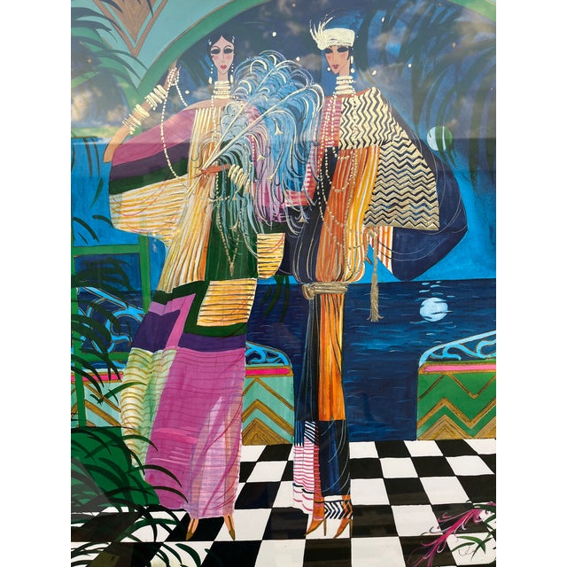1980s ArtDeco Revival Fashion Illustration Print Framed and Signed by the Artist For Sale - Image 15 of 18