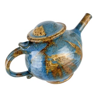 Vintage Studio Art Pottery Glazed Stoneware Teapot With Lid 1983 Larry Pejeau For Sale