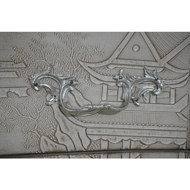French Style Chinoiserie Carved Marble Top Commode Chest For Sale - Image 12 of 18