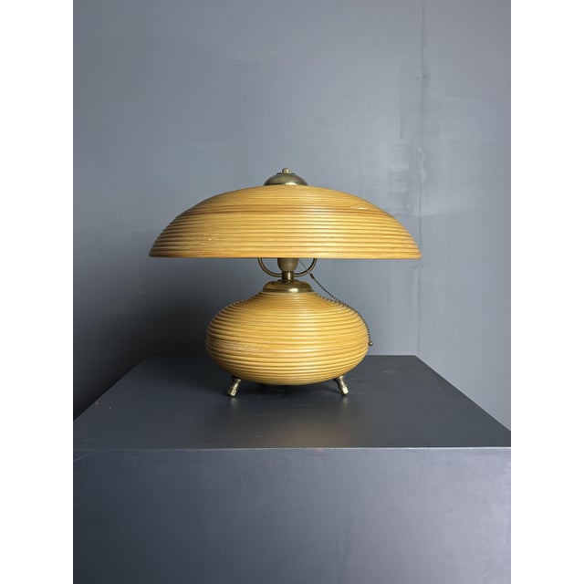 Pencil Reed Rattan Bamboo and Brass Mushroom Table Lamp, Italy, 1970s For Sale - Image 15 of 18