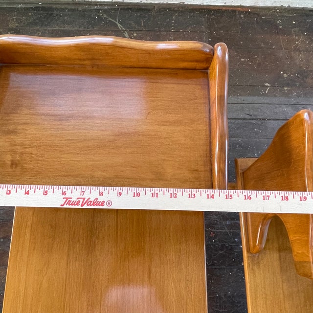 HTF Pair Vintage MCM Rock Maple Telephone Step Side Tables Mid Century Modern For Sale - Image 15 of 16