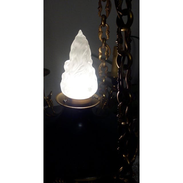 Empire French Bronze and Glass Chandelier from Lucien Gau, 1940s, in Very Good conditions. Designed 1920 to 1949 This...