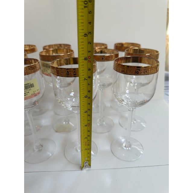Vintage 1970s Lenox "Autumn" Pattern Set of Fifteen (15) Crystal Wine Glasses With Gold Band Encrusted 7.5" High - Set of 15 For Sale In New York - Image 6 of 17