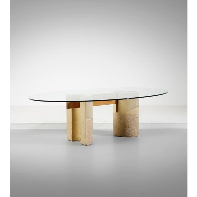 Glass Vintage Dining Table with Oval Glass Top and Wood-Concrete Legs by Giovanni Offredi for Saporiti, 1970s For Sale - Image 7 of 7