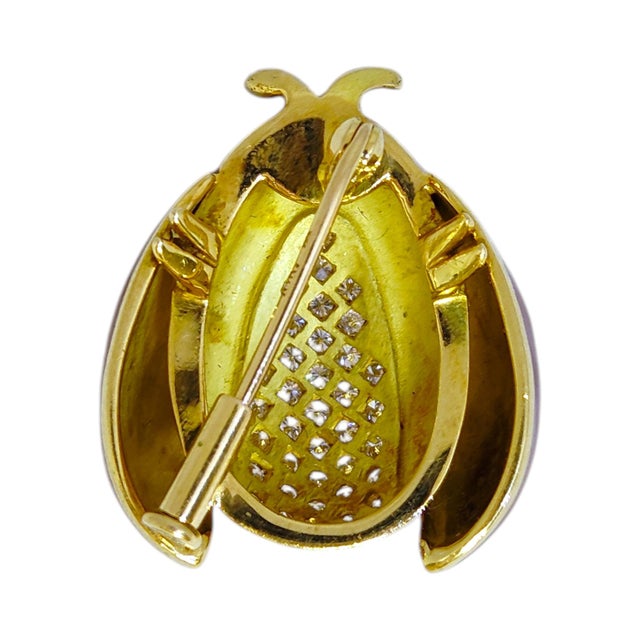 White Vintage 18k Gold Enamel and Diamond Ladybug Brooch For Sale - Image 8 of 10