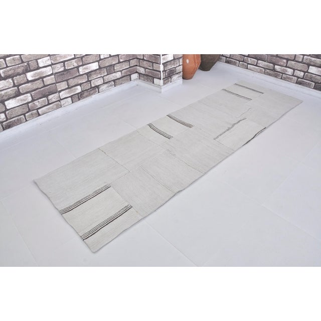Off-white Stripe Anatolian Vintage Hemp Kilim Runner For Sale - Image 8 of 10