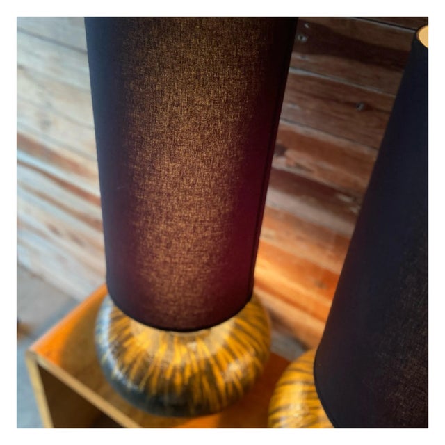 Late 20th Century Black + Gold Ceramic Table Lamps - a Pair For Sale - Image 9 of 12