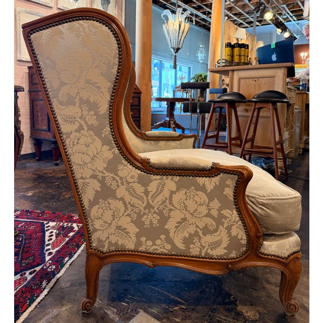 French Monumental French Louis XV Style Bergere For Sale - Image 3 of 4
