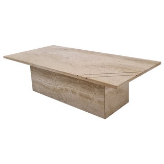 Rectangle Travertine Coffee or Side Table with Brass, Italy, 1980s For Sale