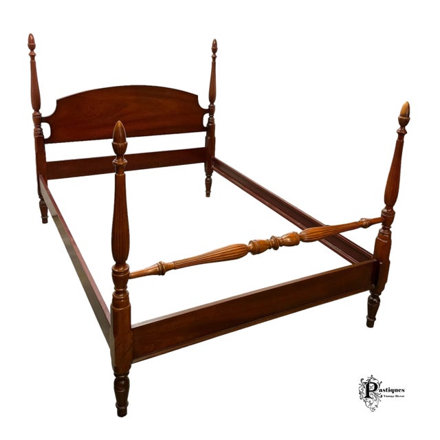 Late 20th Century Vintage Dixie Traditional Chippendale Style Mahogany Four Poster Full Size Bed For Sale - Image 5 of 9