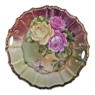 Antique Kuno Steinmann Tiefenfurt Porcelain Bowl Hand-Painted “Roses À La Paris” | Made in Germany | Circa 1900–1915 | Heavy Gold Gilt For Sale