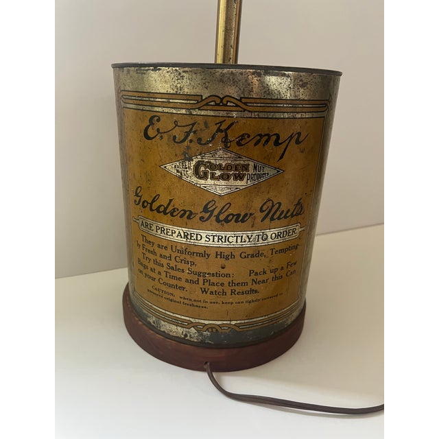 Vintage 1927 EF Kemp Peanuts 11lb. can made into a lamp.