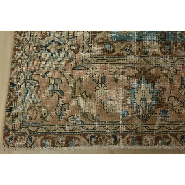 Tabriz Rug 9’6” X 12’4” Pink Wool Vintage Distressed Hand-Knotted Carpet For Sale - Image 12 of 15