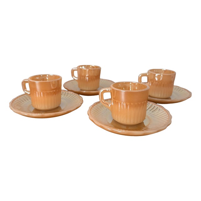 Vintage Coffee Set in Orange Jadeite by by Fire King for Anchor Hocking, 1950s, Set of 8 For Sale