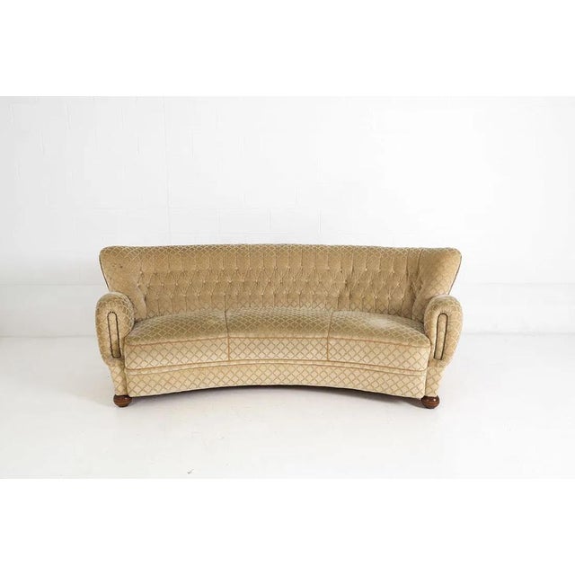 Art Deco 1950s Art Deco Danish Curved Banana Sofa W Textured Mohair Type Upholstery For Sale - Image 3 of 18