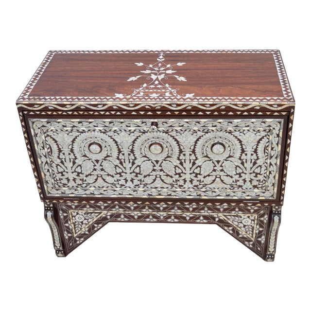 Vintage Syrian Mother-Of-Pearl Damascene Art Console Table For Sale