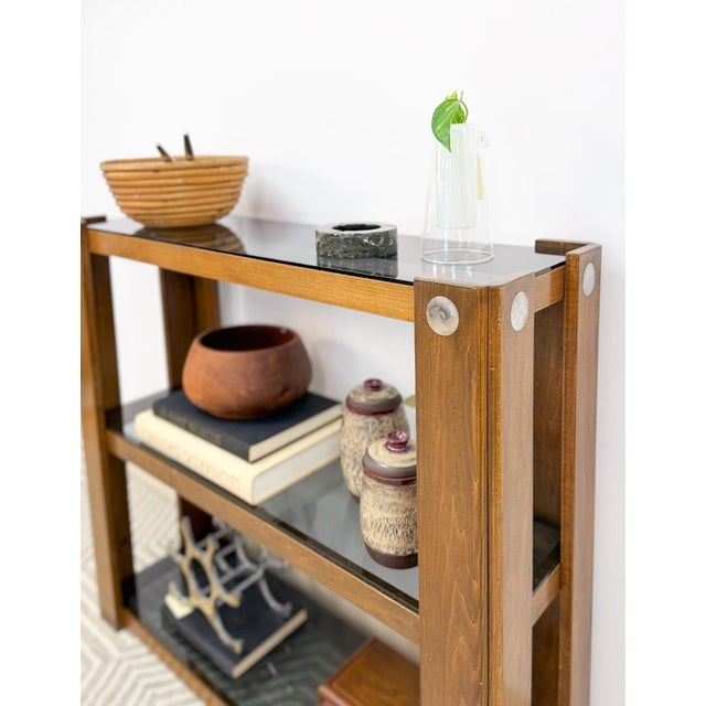 Mid-Century Modern Vintage Smoky Glass 3 Tier Shelf Chrome MCM Display Shelving Unit Mid Century For Sale - Image 3 of 9