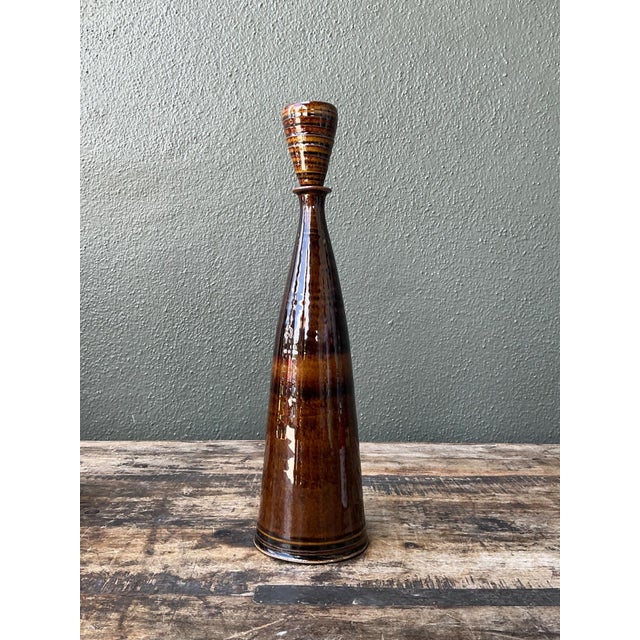 Vintage Handcrafted Brown Pottery Bottle For Sale - Image 4 of 13