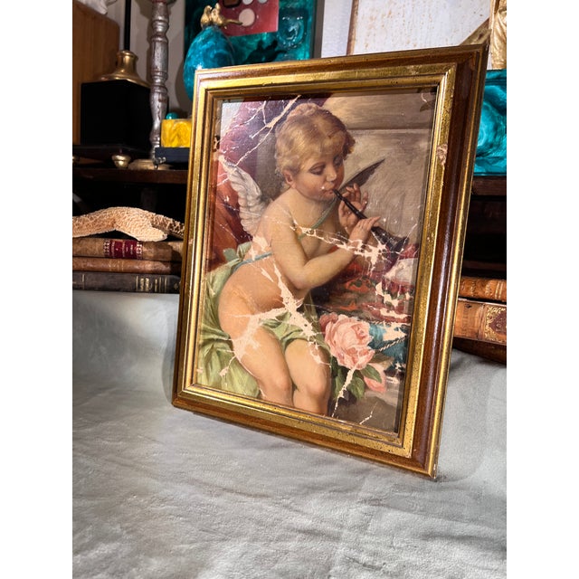 19th Century French Rococo Oil on Canvas Cherub Painting in Parcel Gilt Frame For Sale - Image 10 of 12