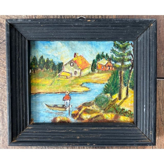 American Folk Art, Americana Small Oil Paintings - Collection of 3 in Original Wood Frames For Sale - Image 3 of 6