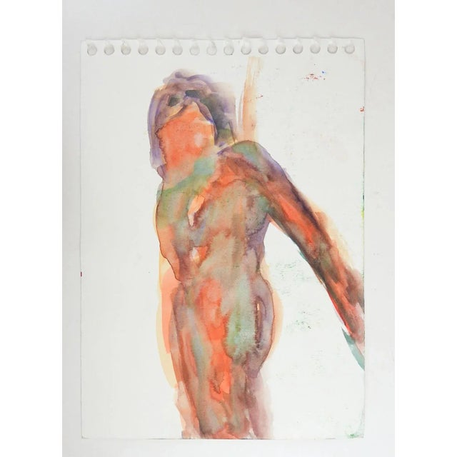 Abstract Vintage Abstract Gray and Orange Nude Study Watercolor Painting For Sale - Image 3 of 4