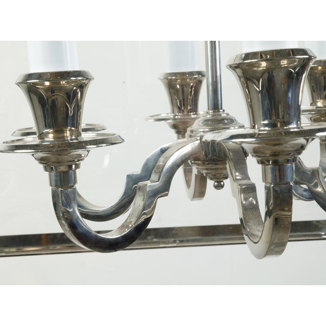 Transparent Mid 20th Century French Nickel Lantern with Six Scrolling Arms and Glass Panels For Sale - Image 8 of 9