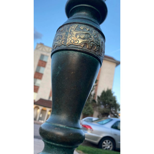 Japanese Floor Lamp in Verdigris Bronze For Sale - Image 11 of 13