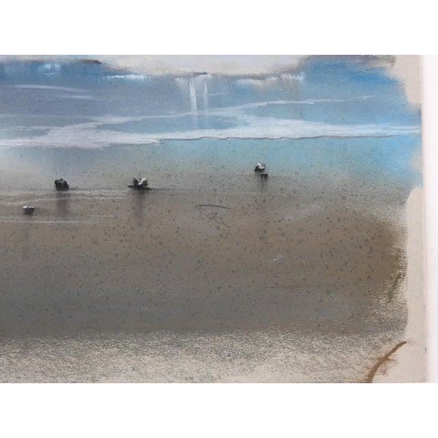Late 20th century pastel on artist board beach seascape painting. Signed illegibly in pencil lower right. Unframed.