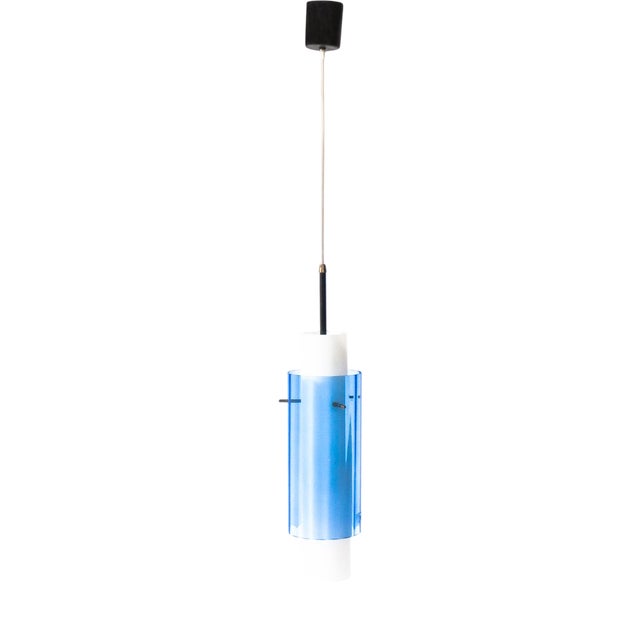 Italian Pendant Lamp in Brass and Opaline Glass, 1950s For Sale