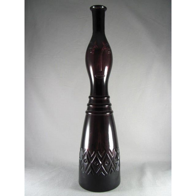 Large Empoli Italian Genie Face Amethyst Art Glass Bottle Decanter For Sale - Image 6 of 13
