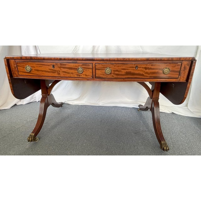 Wood Antique English Regency Drop Leaf Mahogany Partner's Desk/ Sofa Table For Sale - Image 7 of 12