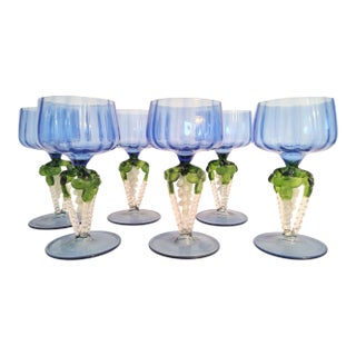 1920s Rare Art Deco Bimini Fritz Lampl Liqueur Glasses – Set of 6, Grape Motif For Sale
