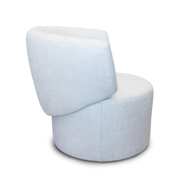 Contemporary Vintage Linen Swivel Chair For Sale - Image 3 of 5