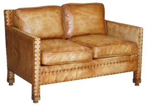 Brown Leather Edwardian Style Seat Sofa