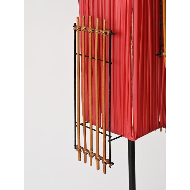 Italian Floor Lamp in Metal, Rattan, Brass and Red Acrylic attributed to Dal Vera, 1950s For Sale - Image 4 of 17