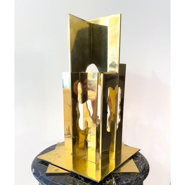 Metal Menashe Kadishman, Israeli Pop Art Abstract Cutout Trees Kinetic Gilt Sculpture Menashe Kadishman, c.1970's For Sale - Image 7 of 18