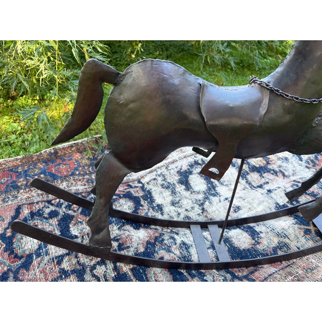 Vintage Handcrafted Hammered Metal Rocking Horse Sculpture For Sale - Image 17 of 18