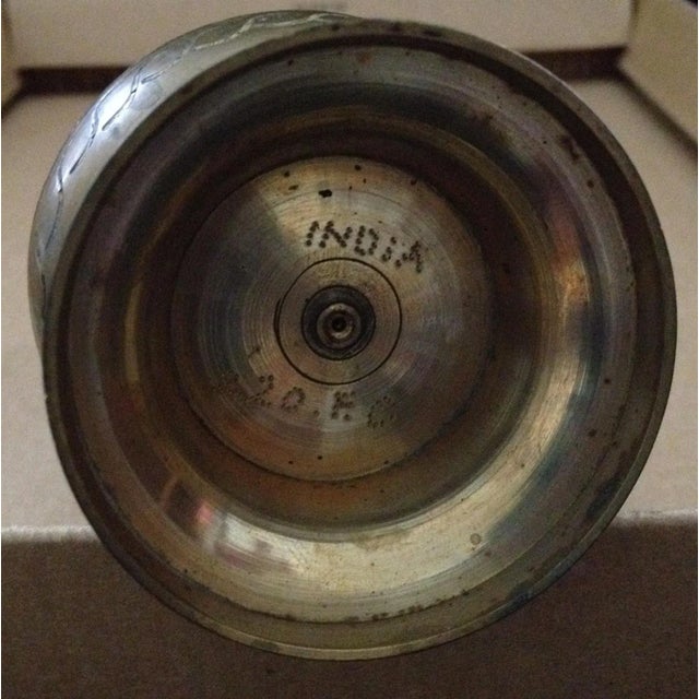 1950s Vintage Etched Floral Painted Flowers Solid Brass Footed Vase For Sale - Image 5 of 6