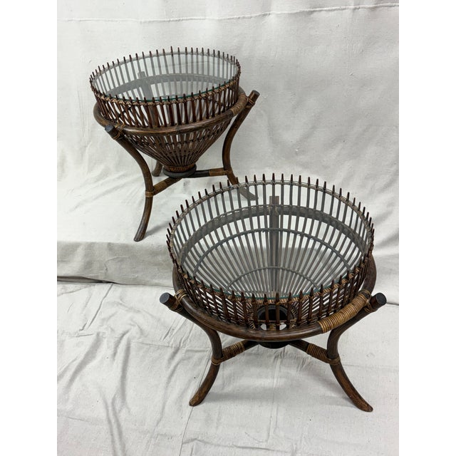 Tan 1950s Pair of Franco Albini "Fish Trap" Tables With Original Glass For Sale - Image 8 of 8