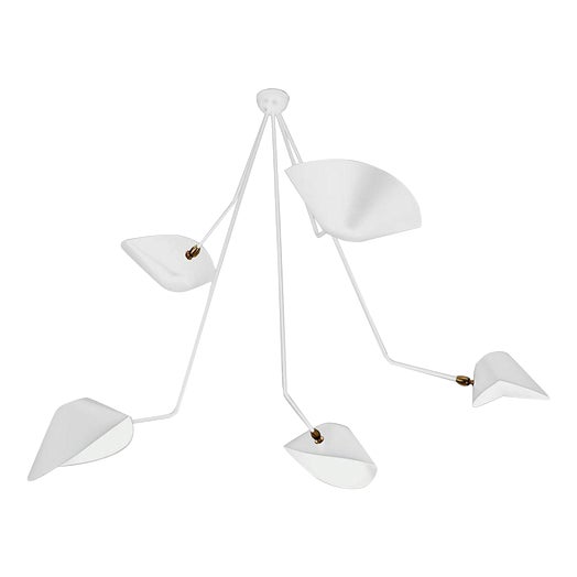 Modern White Spider Ceiling Lamp with Five Curved Fixed Arms by Serge Mouille For Sale