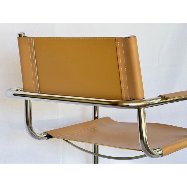 Mid Century Mart Stam Style Leather and Chrome Armchairs - A Pair For Sale - Image 12 of 17