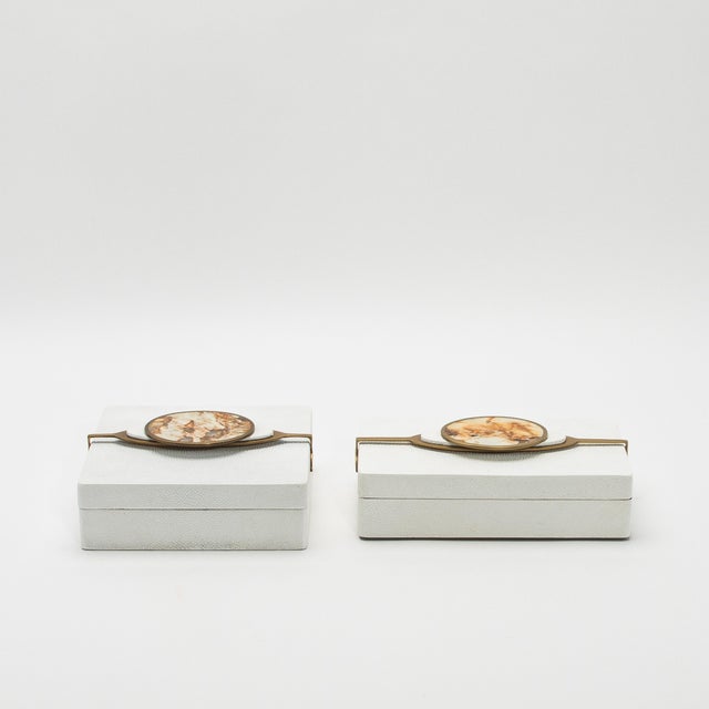 Modern Set of 2 Boxes in Shagreen With Semi-Precious Stone and Brass by Kifu Paris For Sale - Image 3 of 8