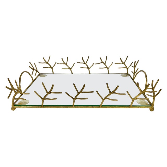 Glass & Golden Metal Serving Tray, France, 1970s For Sale - Image 10 of 10