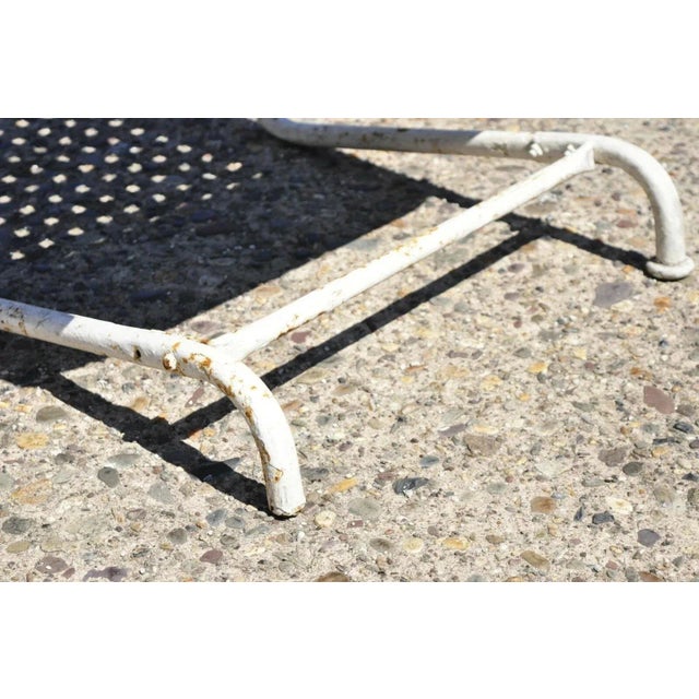 Green Mid 20th Century Art Deco Metal Basketweave Old Green White Porch Outdoor Spring Arm Chair For Sale - Image 8 of 10