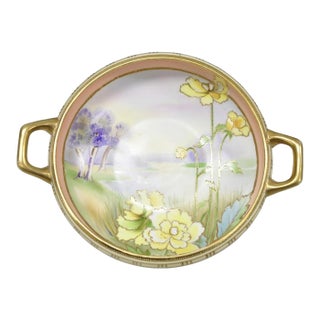 Antique Nippon Morimora Hand Painted Flowers & Ducks Coral Porcelain Bowl (B) For Sale