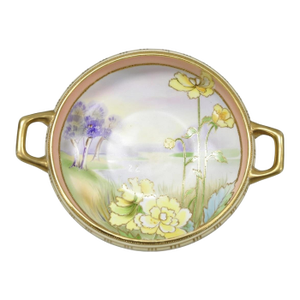 Antique Nippon Morimora Hand Painted Flowers & Ducks Coral Porcelain Bowl (B)