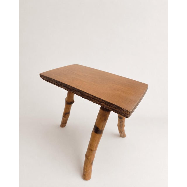 Mid-Century Rustic Wooden Stool with Bamboo Legs and Slab Top For Sale - Image 5 of 6