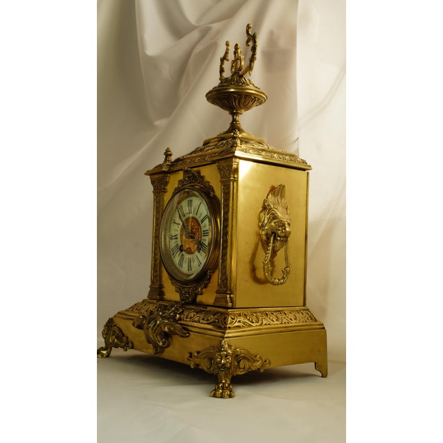 French 1855 – 1899 Antique Bronze Clock Made by Japy Frères, France For Sale - Image 3 of 13