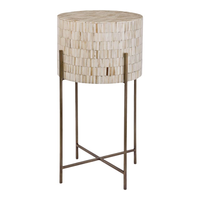 Regina Andrew Bone Drum Table in Antique Brass For Sale